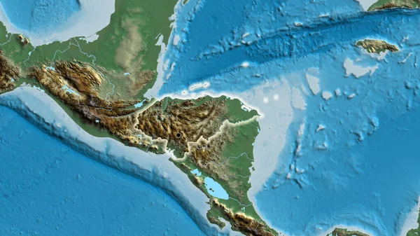 在一张救济地图上对洪都拉斯边境地区进行的密切监视 资本点 风靡全国 — 图库照片