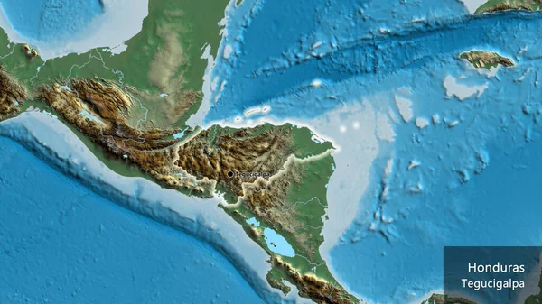 Крупный План Приграничной Зоны Гондураса Карте Рельефа Отличный Момент Светится — стоковое фото