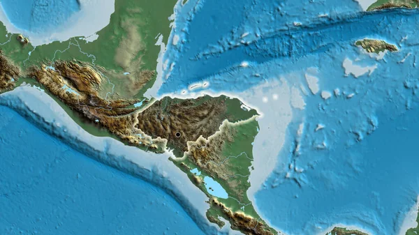 洪都拉斯边境地区的特写镜头突出显示了一张救济地图上的黑暗阴影 资本点 风靡全国 — 图库照片