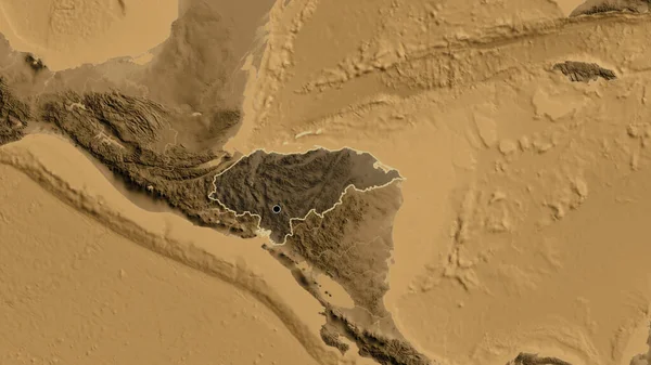 Honduras Sınır Bölgesinin Yakınından Sepia Yükseklik Haritasında Koyu Bir Örtüyle — Stok fotoğraf