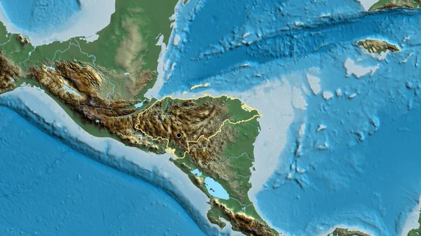 在一张救济地图上对洪都拉斯边境地区进行的密切监视 资本点 国家形貌概述 — 图库照片