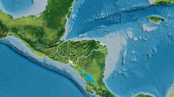 在一张地形图上对洪都拉斯边境地区进行了密切监视 资本点 国家形貌概述 — 图库照片