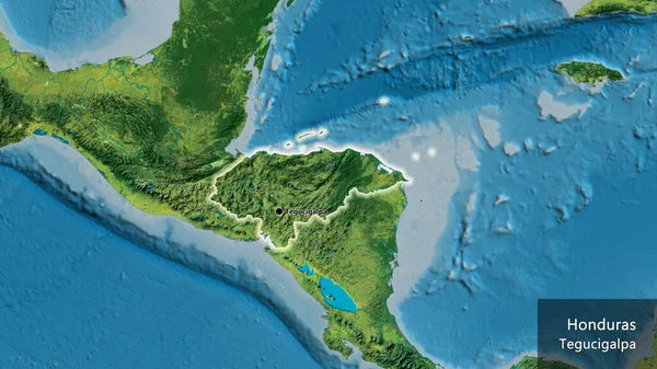 Крупный План Приграничной Зоны Гондураса Топографической Карте Отличный Момент Светится — стоковое фото