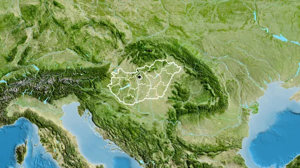Close Hungary Border Area Its Regional Borders Satellite Map Capital — Stock Photo, Image