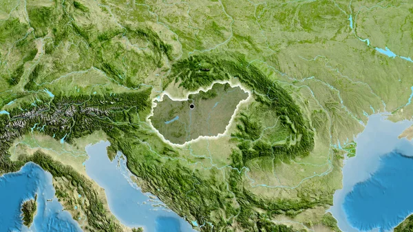 Detailní Záběr Pohraniční Oblasti Maďarska Zdůrazňující Tmavý Překryv Satelitní Mapě — Stock fotografie