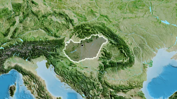 Zbliżenie Węgierskiej Strefy Przygranicznej Ciemną Powłoką Mapie Satelitarnej Główny Punkt — Zdjęcie stockowe