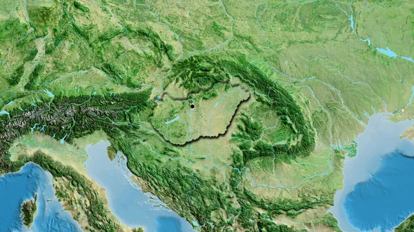 Detailní Záběr Pohraniční Oblasti Maďarska Satelitní Mapě Fakt Zkosené Hrany — Stock fotografie