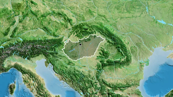 Detailní Záběr Pohraniční Oblasti Maďarska Zdůrazňující Tmavý Překryv Satelitní Mapě — Stock fotografie