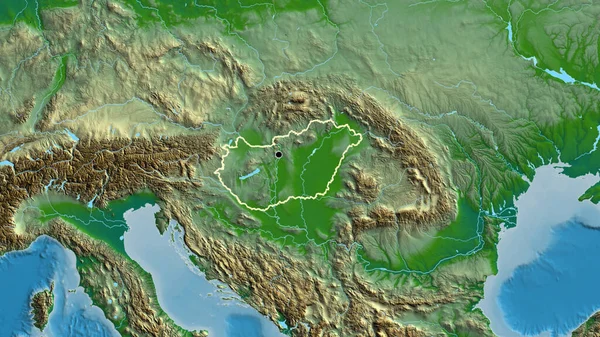 Närbild Det Ungerska Gränsområdet Fysisk Karta Huvudpunkt Skissera Runt Landet — Stockfoto