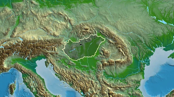 Närbild Ungerns Gränsområde Med Ett Mörkt Överdrag Fysisk Karta Huvudpunkt — Stockfoto