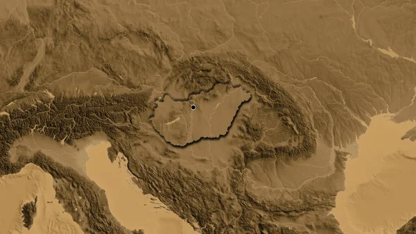 Крупный План Приграничной Зоны Венгрии Карте Высоты Сепии Отличный Момент — стоковое фото