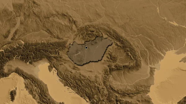 Крупный План Приграничной Зоны Венгрии Тёмным Накладыванием Карту Высоты Сепии — стоковое фото