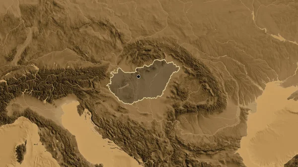 Крупный План Приграничной Зоны Венгрии Тёмным Накладыванием Карту Высоты Сепии — стоковое фото