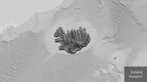 Zbliżenie Strefy Przygranicznej Islandii Ciemnym Pokryciem Mapie Skali Szarości Główny — Zdjęcie stockowe