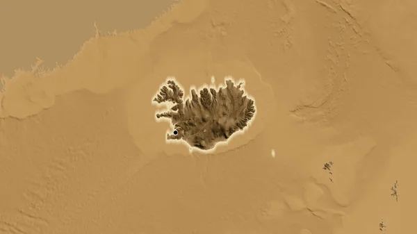 Detailní Záběr Pohraniční Oblasti Islandu Mapě Nadmořské Výšky Sépie Fakt — Stock fotografie