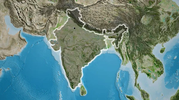 印度边境地区的特写镜头 用卫星地图上的黑暗覆盖突出显示 资本点 风靡全国 — 图库照片