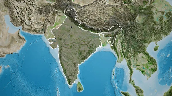 衛星地図上の暗いオーバーレイで強調されているインド国境地域のクローズアップ 資本ポイント 全国の概要 — ストック写真