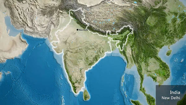 Крупный План Пограничной Зоны Индии Спутниковой Карте Отличный Момент Светится — стоковое фото
