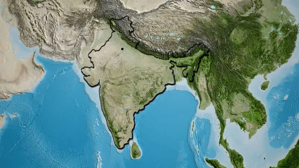 Primer Plano Zona Fronteriza India Mapa Satelital Punto Capital Bordes — Foto de Stock