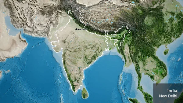 Primer Plano Zona Fronteriza India Mapa Satelital Punto Capital Esquema — Foto de Stock