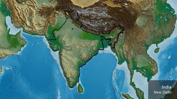 Primer Plano Zona Fronteriza India Mapa Físico Punto Capital Bordes — Foto de Stock