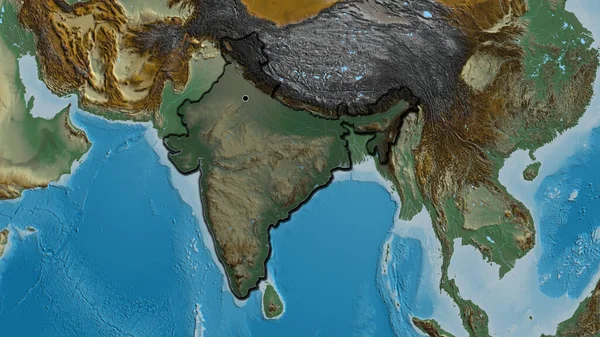 Close India Border Area Highlighting Dark Overlay Relief Map Capital — Stock Photo, Image
