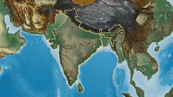Close India Border Area Highlighting Dark Overlay Relief Map Capital — Stock Photo, Image