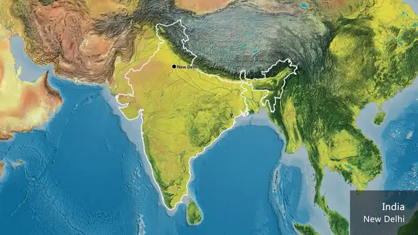 Primer Plano Zona Fronteriza India Mapa Topográfico Punto Capital Esquema — Foto de Stock