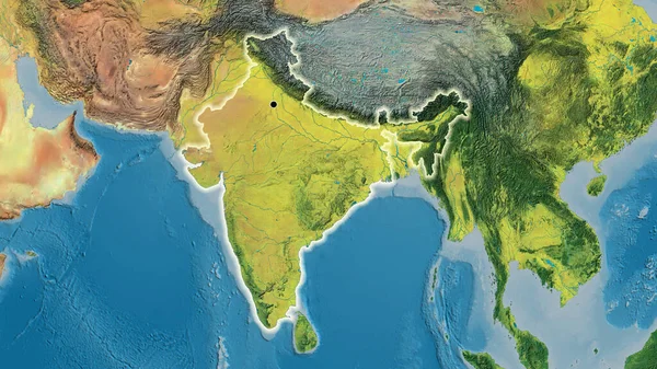 Primer Plano Zona Fronteriza India Mapa Topográfico Punto Capital Brillan — Foto de Stock