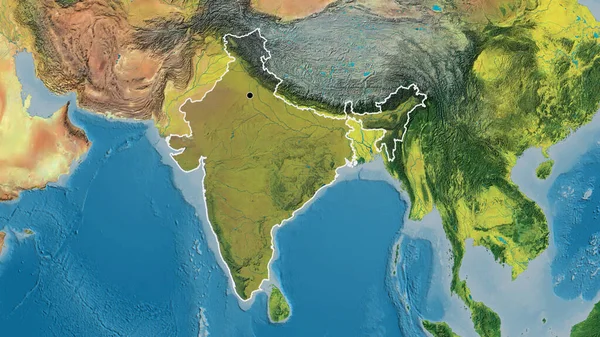 地形図上の暗いオーバーレイで強調インド国境地域のクローズアップ 資本ポイント 全国の概要 — ストック写真