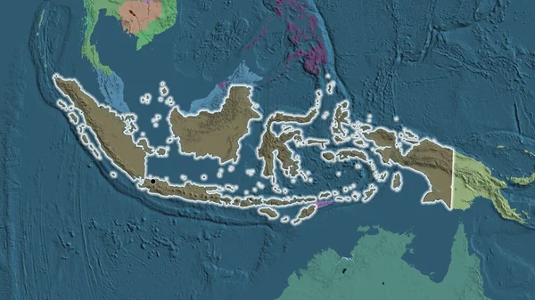 Närbild Indonesiens Gränsområde Med Ett Mörkt Överdrag Administrativ Karta Huvudpunkt — Stockfoto