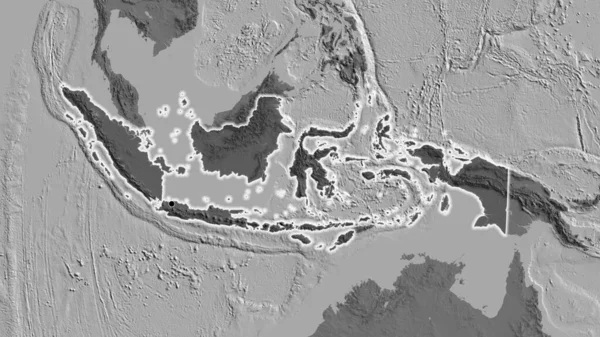 Detailní Záběr Indonéské Pohraniční Oblasti Zvýrazňující Tmavé Překrytí Dvouúrovňové Mapě — Stock fotografie