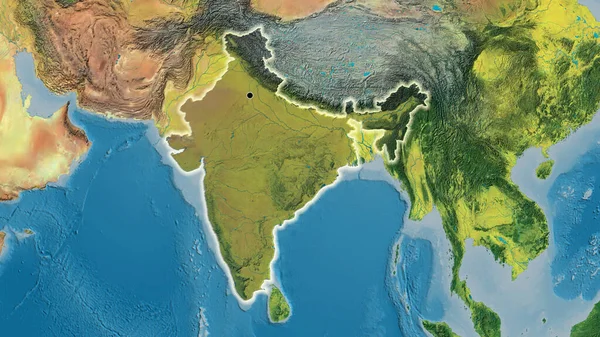 Крупный План Пограничной Зоны Индии Выделяющийся Тёмным Наложением Топографическую Карту — стоковое фото