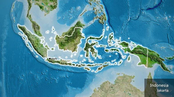 Close Van Het Grensgebied Van Indonesië Een Satellietkaart Hoofdpunt Gloeien — Stockfoto