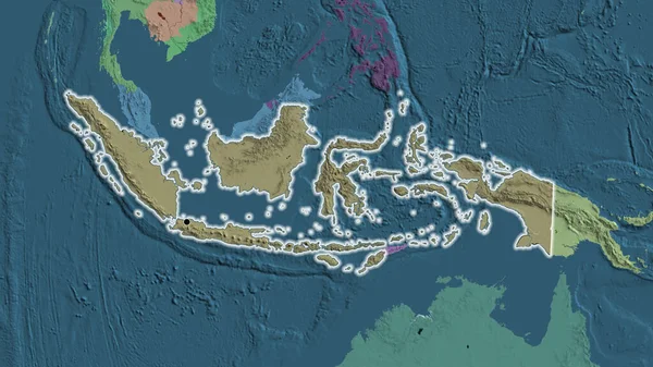Primer Plano Zona Fronteriza Indonesia Mapa Administrativo Punto Capital Brillan —  Fotos de Stock