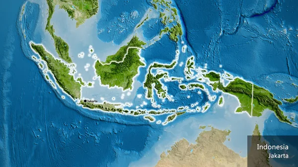 Κοντινό Πλάνο Της Παραμεθόριας Περιοχής Της Ινδονησίας Δορυφορικό Χάρτη Σημάδι — Φωτογραφία Αρχείου