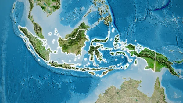 Κοντινό Πλάνο Της Παραμεθόριας Περιοχής Της Ινδονησίας Δορυφορικό Χάρτη Σημάδι — Φωτογραφία Αρχείου