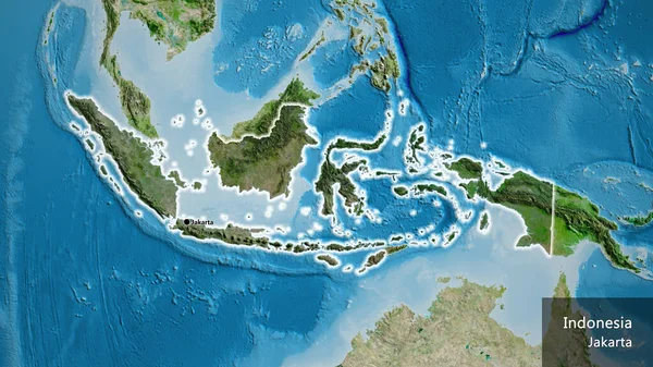 Close Indonesia Border Area Highlighting Dark Overlay Satellite Map Capital — Stock Photo, Image
