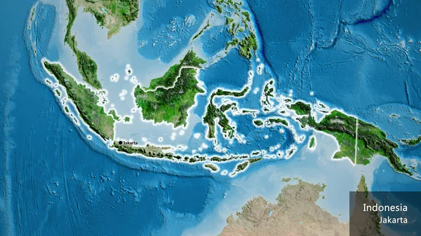 Nahaufnahme Des Indonesischen Grenzgebiets Auf Einer Satellitenkarte Kapitalpunkt Überall Land — Stockfoto