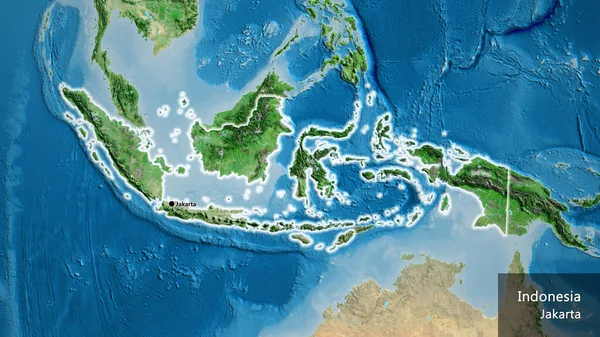 Gros Plan Frontière Indonésienne Sur Une Carte Satellite Point Capital — Photo