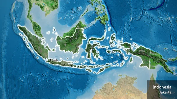 Detailní Záběr Indonéské Pohraniční Oblasti Zvýrazňující Tmavý Překryv Satelitní Mapě — Stock fotografie