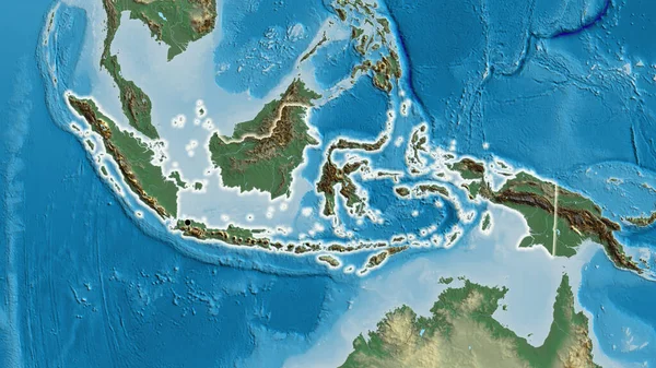 Primer Plano Zona Fronteriza Indonesia Mapa Ayuda Punto Capital Brillan — Foto de Stock