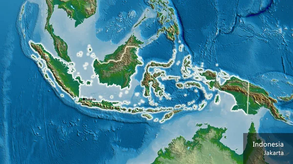 Κοντινό Πλάνο Της Μεθοριακής Περιοχής Της Ινδονησίας Φυσικό Χάρτη Σημάδι — Φωτογραφία Αρχείου