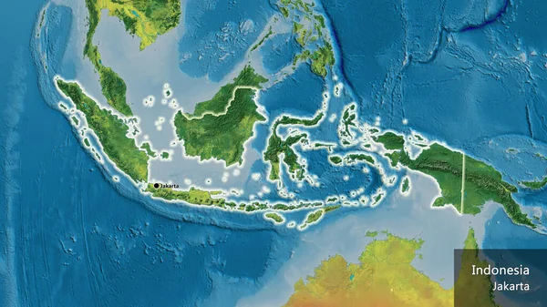 Nahaufnahme Des Indonesischen Grenzgebiets Auf Einer Topografischen Karte Kapitalpunkt Überall — Stockfoto