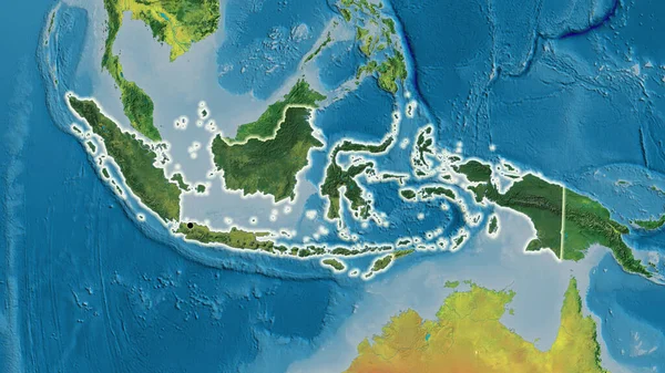 Detailní Záběr Indonéské Hraniční Oblasti Zvýrazňující Tmavou Vrstvu Topografické Mapě — Stock fotografie
