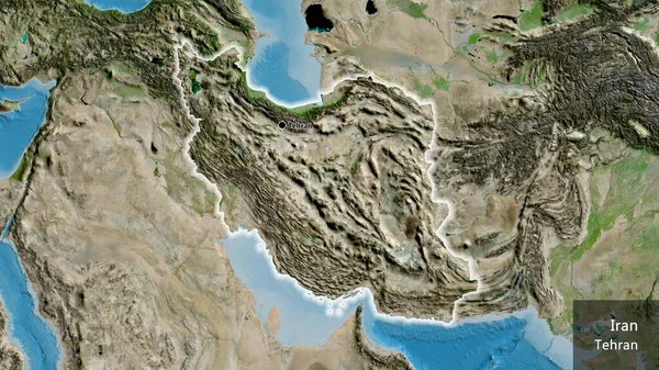 Närbild Irans Gränsområde Satellitkarta Huvudpunkt Glow Runt Landet Form Landets — Stockfoto