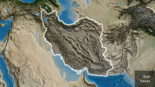 Крупный План Приграничной Зоны Ирана Подчеркнутый Тёмным Наложением Спутниковую Карту — стоковое фото