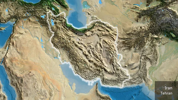Крупним Планом Прикордонна Зона Ірану Супутниковій Карті Столична Точка Світиться — стокове фото