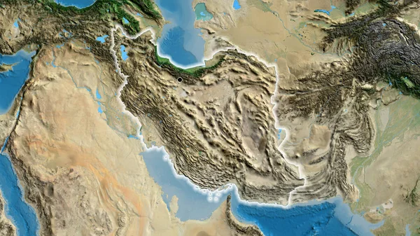 Närbild Irans Gränsområde Satellitkarta Huvudpunkt Glow Runt Landet Form — Stockfoto