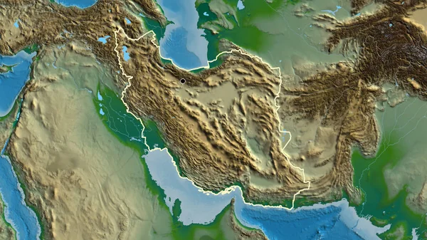 Detailní Záběr Pohraniční Oblasti Íránu Fyzické Mapě Fakt Obrys Kolem — Stock fotografie